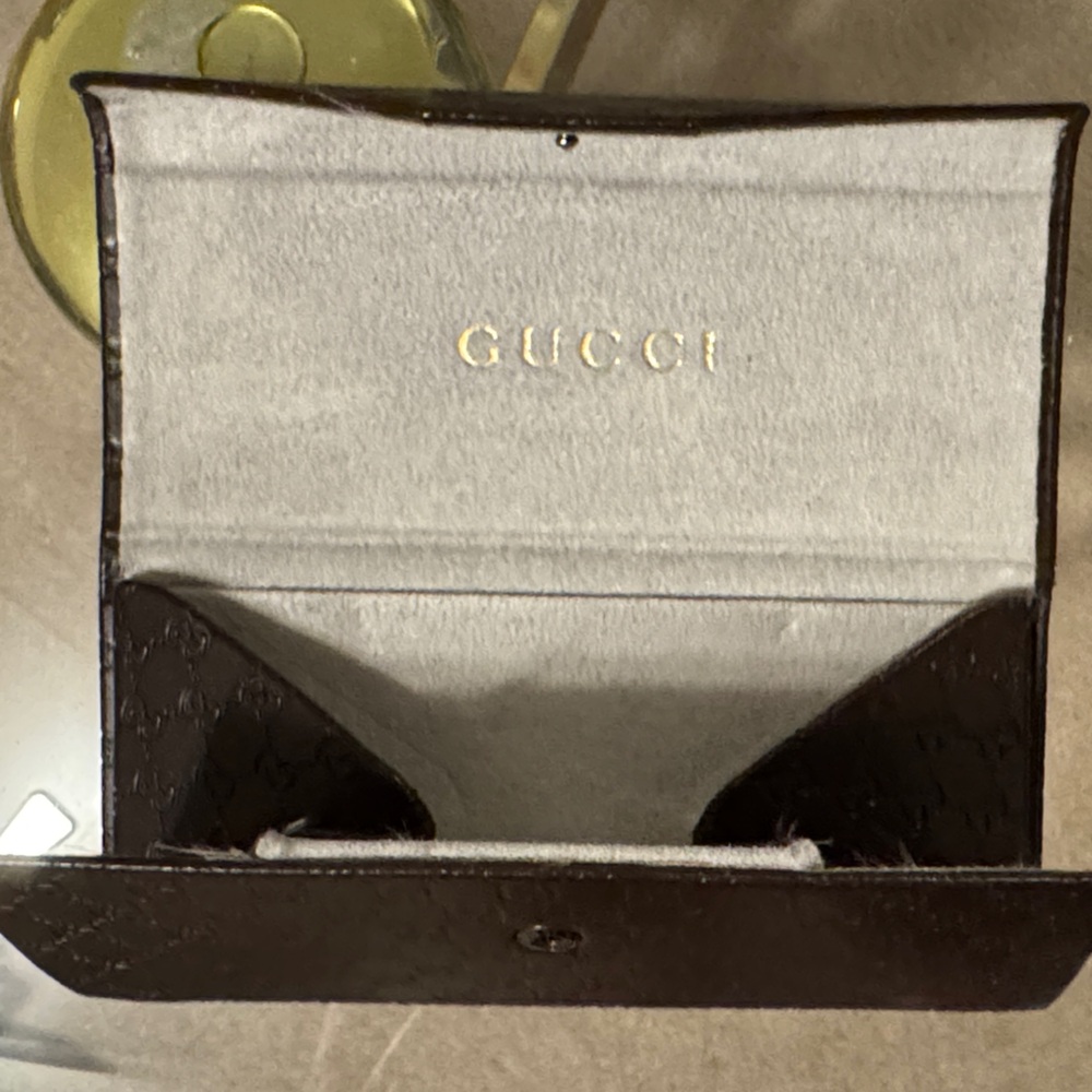 Gucci Gray Glasses Holder with Gold Accents